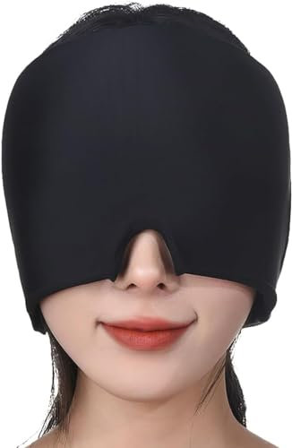 QIBZI Coussins thermiques chaud et froid Masque pour les yeux de glace monocouche noir, capuchon réutilisable pour les maux de tête en gel de glace, soulage les migraines et les yeux gonflés