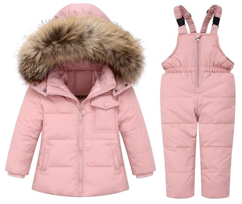 Odziezet Unisex Baby Kids Puffer Winter Warm Snowsuit Jacket Hoodie Coat Down with Snow Down Bib Pants 2 Pieces Ski Outfit Set 1-5 Years