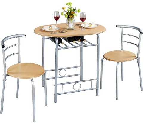 Soberine Set Tavolo Moderno con 2 Sedie per Sala da Pranzo, Set 3 Pezzi Mobili Salvaspazio da Cucina Balcone Ristorante Bar per 2 Persone in Legno e Metallo Sedia Portata Beige 80 x 53 x 75,5 cm