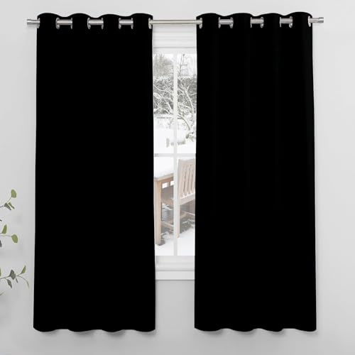 NINGBAI Verdunklungsvorhänge 2Er Set 100 x 200 cm Isolierend Kälteschutz Sonnenschutz Gardinen mit Ösen Türvorhang für Wohnzimmer, Schwarz