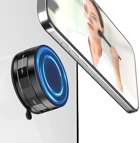 imluckies Magnetic Shower Mirror Phone Holder, Vacuum Suction Cup Phone Mount Compatible with Magsafe iPhone, Portable Mini Stand for TikTok/Selfies/Movies/Music/Gym/Bathroom/Kitchen, Black