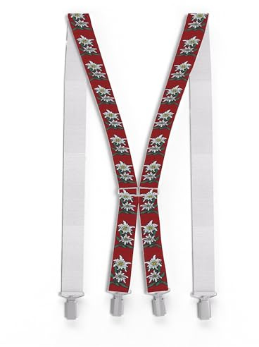 Zukunftsenkel Hosenträger mit Edelweiß-Muster, 3,5cm Breit, X-Form, Edelweiß 4 Starke Clips Herren Damen Skihose Arbeitshose Verstellbar, Elastisch Fasnacht H-Form