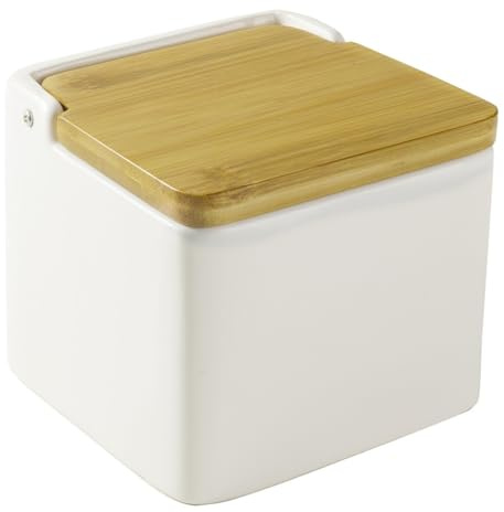 VoltShine Saliera in ceramica e bambù con coperchio, ideale per conservare sale e spezie, pratica per la cucina e la decorazione.