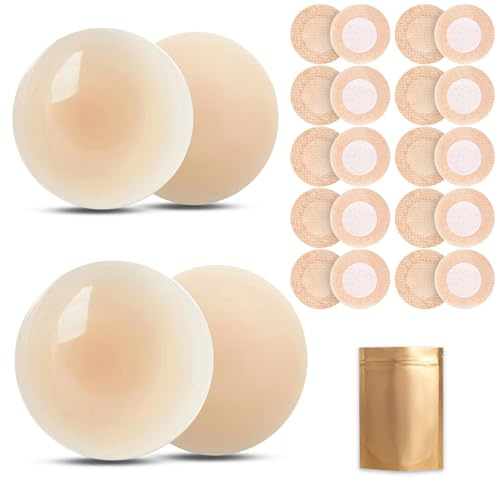 LIANRISES 2 Paires Cache Tetons Femme Silicone Réutilisable et Auto Adhésifs, 10 Paires Cache Teton Jetables Respirants Mamelons, Nipple Cover, Invisible Ultra Fins, Autocollants Masculins Féminins