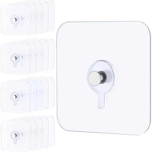 Uniclife 20 Pcs Colgadores Adhesivos para Cuadros con Soporte de 18 kg Ganchos de Pared Pesados sin Clavos Impermeables y Transparentes para Colgar Cuadros Fotos Espejos en Baño Cocina Oficina Hogar