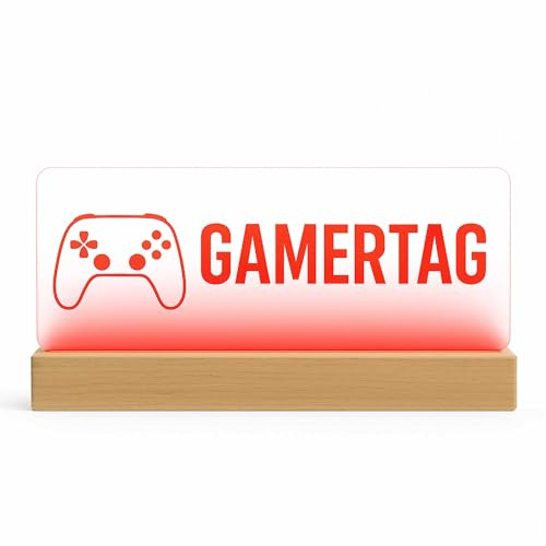 INDIGOS UG - LED Lampen graviert - Gamertag personalisiert 30x10 cm - Lichtschild - benutzerdefiniertes Gamer Tag Schild - Licht - Spielzimmerdekoration mit Username & Wunschtext & RGB