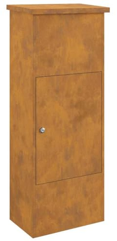 vidaXL Boîte aux Lettres en Acier corten - Couleur rouillée, sécurisée avec Un verrou, Design à Une Porte, Dimensions de 44,5 x 29 x 110,5 cm, résiste à l'eau, Style Moderne, poignées Noires Mates, p