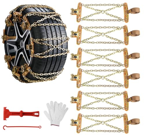 Ninonly Snow Chains for Cars 6PCS Universal Snow Chains Emergency Traction Tire Chains All Season for Vehicle Car Truck SUV fit Tyre Width 195mm-265mm for Mud,Sand, Snow,Ice,Climbing