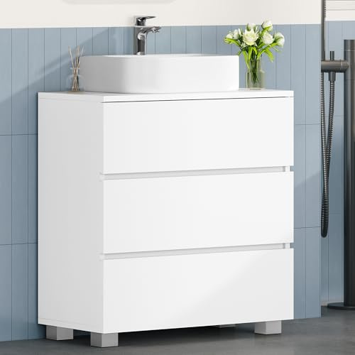 HEXCELEN Meuble sous Lavabo, avec 3 Tiroirs, Meuble de Salle de Bain, Armoire Salle de Bain, pour Lavabo sans Rehausse, Moderne, 30 x 60 x 63 cm, Blanc