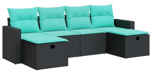 vidaXL Loungegrupp med dynor 6 delar svart konstrotting