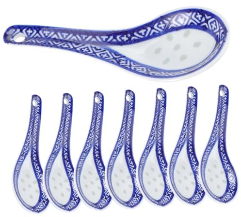 Hemobllo 8 piezas Cucharas de Sopa Chinas Estilo Porcelana Azul Cucharas Delicadas para Cocina Utensilios Portátiles para Sopa y Comedor