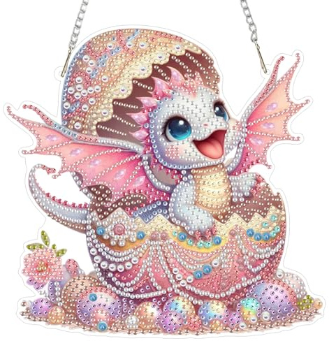 AIRDEA DIY Cute Dragon Egg Diamond Art Ornament Kit for Adults, Double-Sided Easter Egg Diamond Painting Hanging Kit, DIY Acrylic Special Shaped Drills Hanging Suncatcher