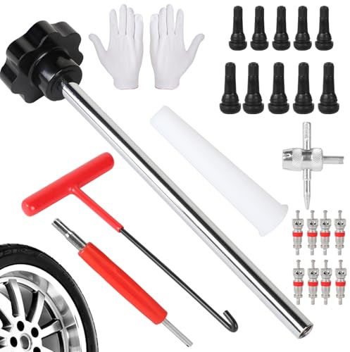DBREAKS Juego de 24 Herramientas para Válvula de Neumático, para Bicicleta | Válvula de Goma TR413 TR414, Extractor de Válvulas, Llave de Gancho, Herramienta Auxiliar, kit de Reparación para Coche, Moto
