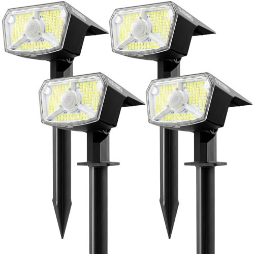 SUNNMO Solarlampen für Außen mit Bewegungsmelder, Solarleuchten Garten 104 LED 3Modi Wetterfest IP65 Wasserdicht, Solar Gartenleuchten Solarstrahler für Außen Garten sehr Hell Kaltweiß 6500K, 4 Stück