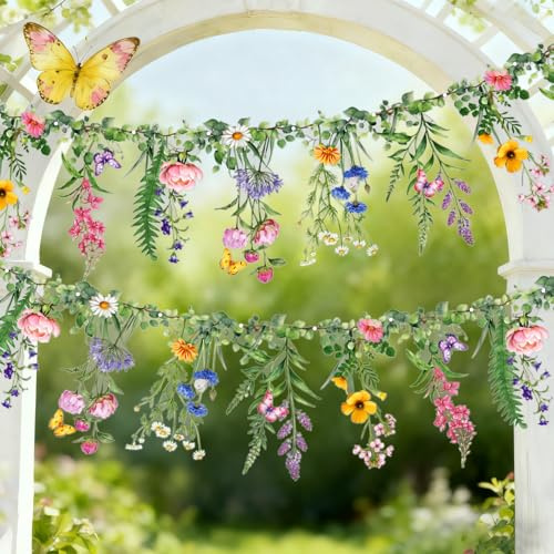 SUNBEAUTY Flowers Wildflower Banner 2Pc Garden Party PET Waterproof Garland
