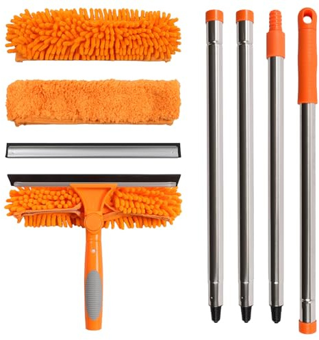 Terafeels 66.92in / 170cm Window Cleaning Equipment, 2 Pack Window Squeegees: 2 in 1 Double-Sided Professional Window Cleaning Kit with Extension Pole (Orange)