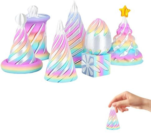 7 Pack 3D Printed Fidget Toys Impossible Spiral Cone Fidget Toy for Stress Relief and Focus Mini Impossible Cone Pyramid Passthrough Desktop Decoration for Adults Unique Anxiety Relief (Pink)