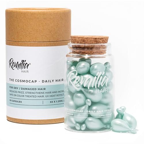 Remilia Hair Serum Capsules - The Cosmocap Hair Oil For Dry Damaged Hair - Daily Keratin Treatment with Amino Acids, Silk Protein & Vitamin B5 - Colour Safe & Heat Protectant Serum, 30-Day Supply