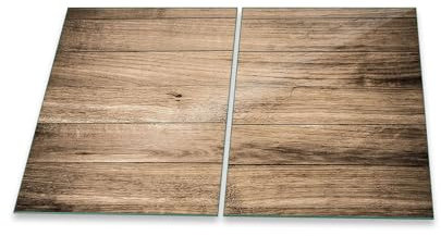 DAMU | Herdabdeckplatte 2teilig 2x40x52 Herdabdeckung Ceranfeld Glasschneideplatte Ceranfeldabdeckung 80x52 Herdplattenabdeckung Kochfeld Abdeckung Schneidebrett Glasplatte Holz Abstrakt