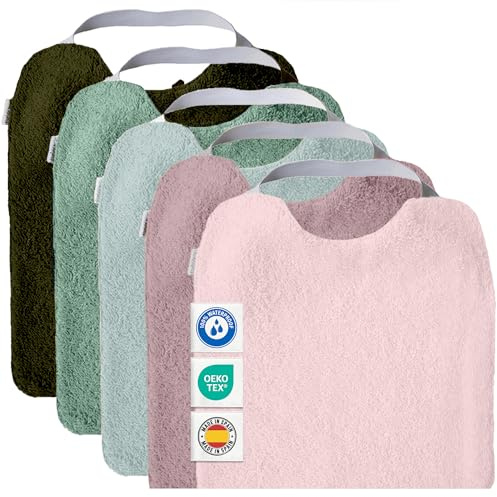 MIMUSELINA Set aus 5 Große Frottee Lätzchen Baby Wasserdicht Wiederverwendbar aus Baumwolle Premium mit Elastischem Hals | Hochwertige OEKO-TEX Lätzchen Baumwolle Ohne Plastik