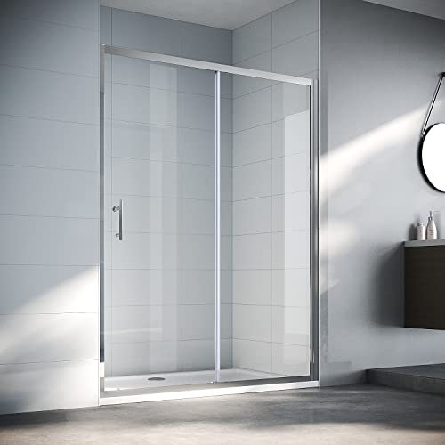 SIRHONA Porte de douche coulissante 160 x 185 cm Paroi douche en verre trempé sécurit Cabine de douche coulissante | Réglable