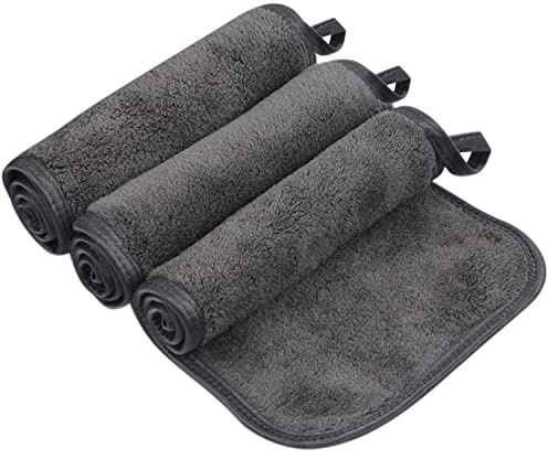 KinHwa Microfibre Face Cloths for Cleansing Reusable Flannels Makeup Remover Cloth Ultra Soft Washcloths with Water Dark Gery Only 15x30cm Pack of 6