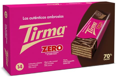 Tirma Ambrosía Zero Chocolate Negro 70% Cacao 301g | Barquillos Rellenos de Crema de Cacao sin Azúcares Añadidos | Apto para Diabéticos y Dieta Keto | 14 Unidades