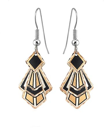 FRONT LINE JEWELRY Artisan-Crafted Art Deco Earrings Fan Shaped Geometric Copper Dangle Earrings Vintage Inspired Boho Statement Jewellery with Gift Box