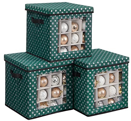 SONGMICS Aufbewahrungsboxen für Weihnachtsdekoration, Truhe für Weihnachtskugeln, 64 Fächer, modulare Trennwände, 30,5 x 30,5 x 30,5 cm, Grün, RFB029G01