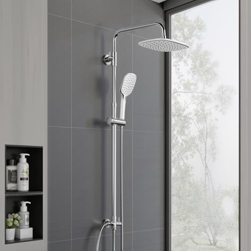 Colonna Doccia Senza Miscelatore,Set Doccia Completo Acciaio Inox 3 Funzioni Soffione Altezza Regolabile（Quadrato 20 * 20cm）