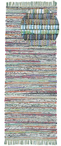 carpetfine Flachgewebeteppich Kelim Chindi Läufer Grün 60x180 cm | Moderner Teppich für Wohn- und Schlafzimmer