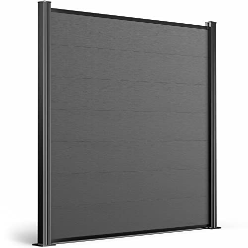 WPC-Zaun I Sichtschutz-Zaun, Steckzaun, Gartenzaun Komplettset I beidseitig glatt I Alu Pfosten Stein Grau (Pfosten zum Einbetonieren, 1Element 1Pfosten)