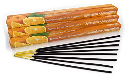 Premium Räucherstäbchen Orange: natürlich traditionell aus Indien in fairer Herstellung. Großpackung mit 10 Boxen = 80 Stück je 45min. Für Garten, Camping & Strand