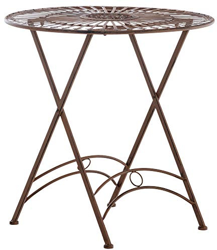 CLP Bistrotisch Tegal Aus Eisen I Gartentisch Mit Kunstvollen Verzierungen I Runder Metalltisch Farbe antik braun