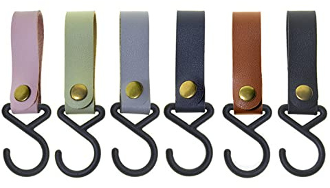 INCREWAY Lederhaken, 6 Stück, Outdoor-Camping, Leder-Haken, dekorative Haken in 6 Farben, für Schlafzimmer, Küche, Büro, zum Aufhängen, Geschirr, Handtücher, Kleidung, Taschen, Schlüssel