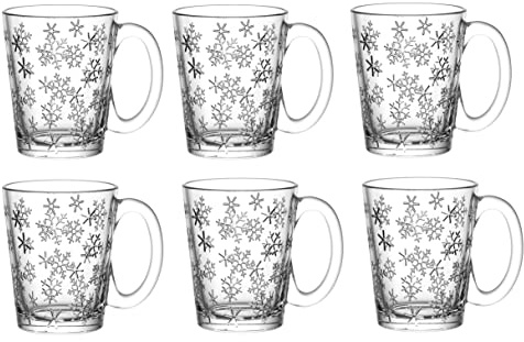 Altom Design Wintertassen, Weihnachtstassen aus Glas, Snowflake Leon 300ml 6 Stück
