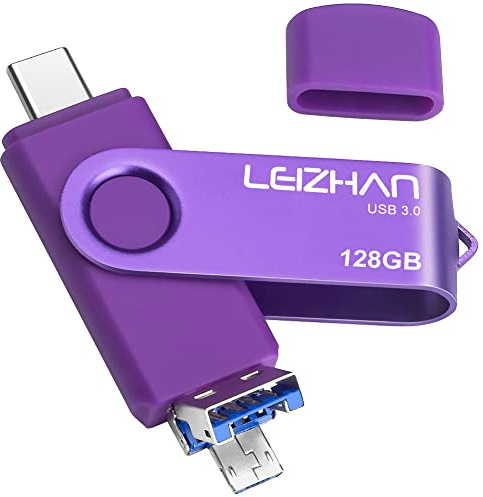 Clé USB Type C/Micro USB/USB 3.0, 3 en 1 Flash Drive OTG pour Huawei P20 P10 Samsung S21 S20 Smartphone Android PC Tablette (Violet，128Go)