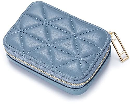 Aileder Läppstiftsfodral med spegel äkta läder dragkedja läppstiftshållare låda liten resa makeup kosmetisk organiseringssats för kvinnor damer, BLÅ, 10.5 x 7.5 x 3.5cm, Klassisk