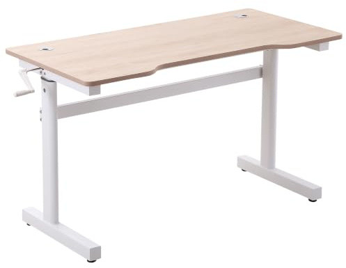 Vinsetto Escritorio de Pie 120x60x72-117 cm Manual con Manivela Natural | Mesa para Ordenador, Oficina Estudio Salón, Estilo Racing, Carga 150 kg, Altura Ajustable