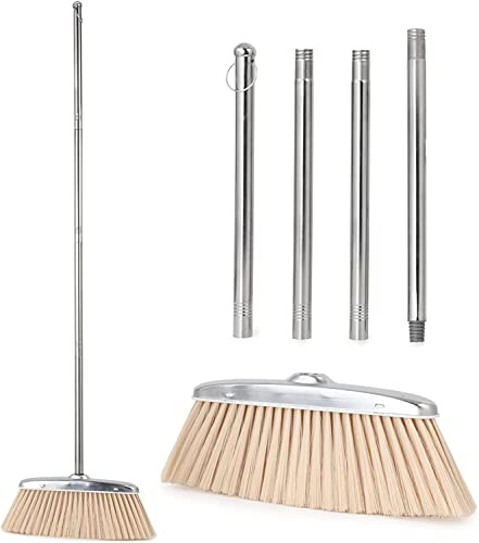 VOOWO Indoor & Outdoor Besen, 116,8 cm Küchenbesen mit langem Stiel, robuste Besen für Zuhause, Küche, Besen für Büro, Winkelbesen zum Kehren mit Edelstahlgriff