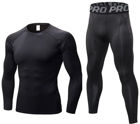 LANBAOSI Tenue de Sport Homme Combinaison D'entraînement Respirante à Séchage Rapide sous-vêtement Thermique Course à Pied Randonnée Blk Line M
