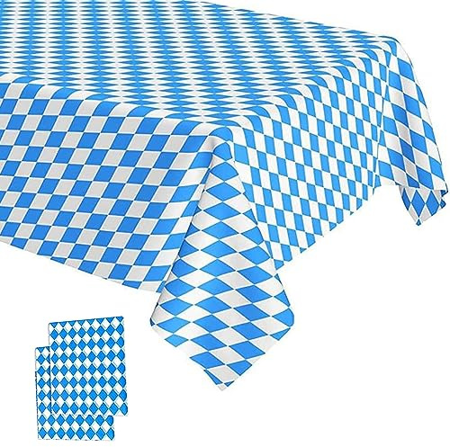 2 Stück Oktoberfest Tischdecke Kunststoff-Wasserfest-Tischdecke 137 x 274cm Blau Weiß Bayern Raute Party-dekoration