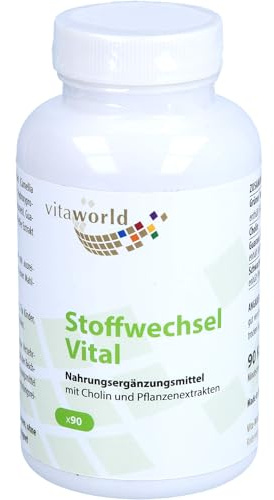 vitaworld Stoffwechsel Vital, Cholin für den Fettstoffwechsel, Bitterstoff EGCG, Guarana und Piperin, Vegan, 90 Kapseln