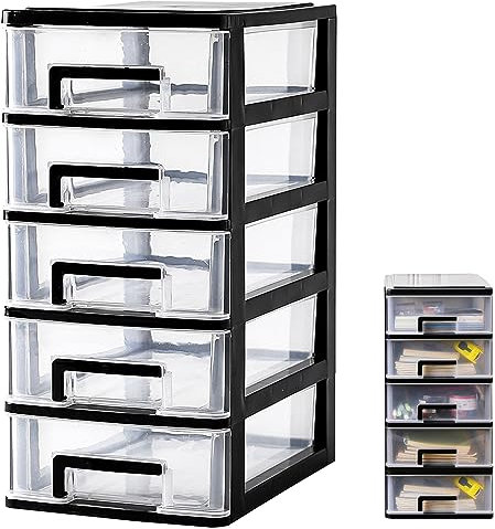 Schubladenschrank Kunststoff Büro, Datei Schrank Schublade, 5 Tier Aufbewahrungsbox mit Schubladenbox, Kosmetische Organizer, Stapelbar Kunststoff Schublade für Büro Schlafzimmer (1)