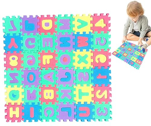 FLAVAS Tappeto per tutti-piccoli - Pavimento puzzle in schiuma 36 pezzi, gioco durevole per pavimento, tappetino in schiuma per imparare l'alfabeto e i numeri, attirare l'attenzione dei