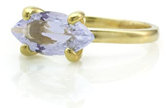 Bague Solitaire en Tanzanite - Bague de Promesse - Bague de Naissance - Monture Marquise Horizontale - Empilable avec d'Autres Bagues Anémone - Résistante au Ternissement - Bague de Fiançailles