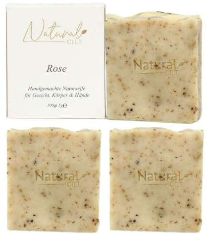 3x Natural Cilt Rosen Seife - 100% Naturseife - ohne bedenkliche Inhaltsstoffe - Zertifiziert - Handgemacht - Duschseife für alle Hauttypen - Duschgel - Naturkosmetik