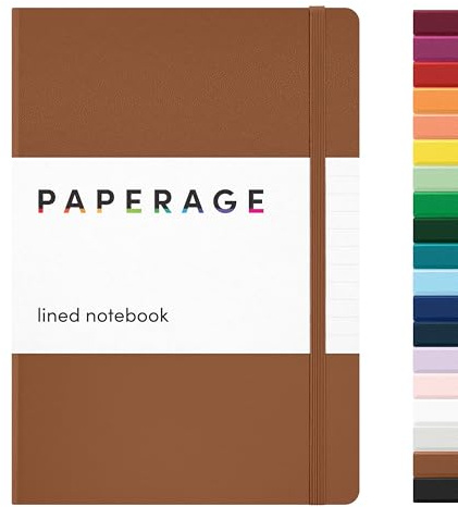PAPERAGE Lined Journal Notebook, (Cognac), 160 Pages, Medium 5.6 in x 8 in - 100 GSM Thick Paper – Hardcover Journaling Notebook for Work, School & Note Taking