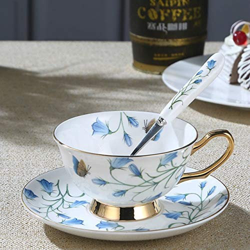 asdchZen Service à thé en porcelaine de style européen avec tasse à café et soucoupe en porcelaine anglaise avec une variété de styles (phalaenopsis bleu)
