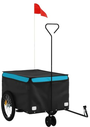 vidaXL Fahrradanhänger, Fahrrad Lastenanhänger mit Sicherheitsflagge, Transportanhänger mit Deichsel, Radanhänger Handwagen, 30 kg Schwarz Blau Eisen